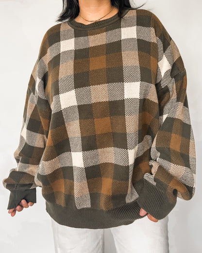 Brown Plaid Crewneck