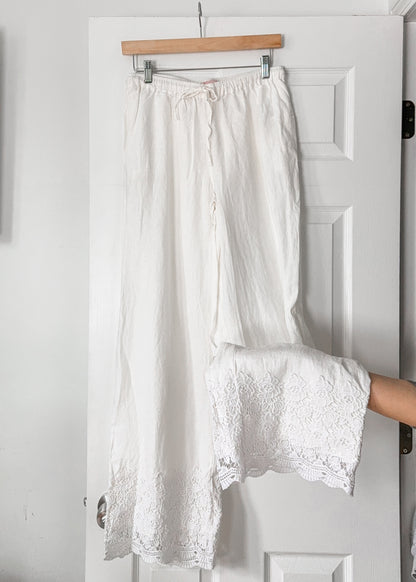 White Linen Lace Pants