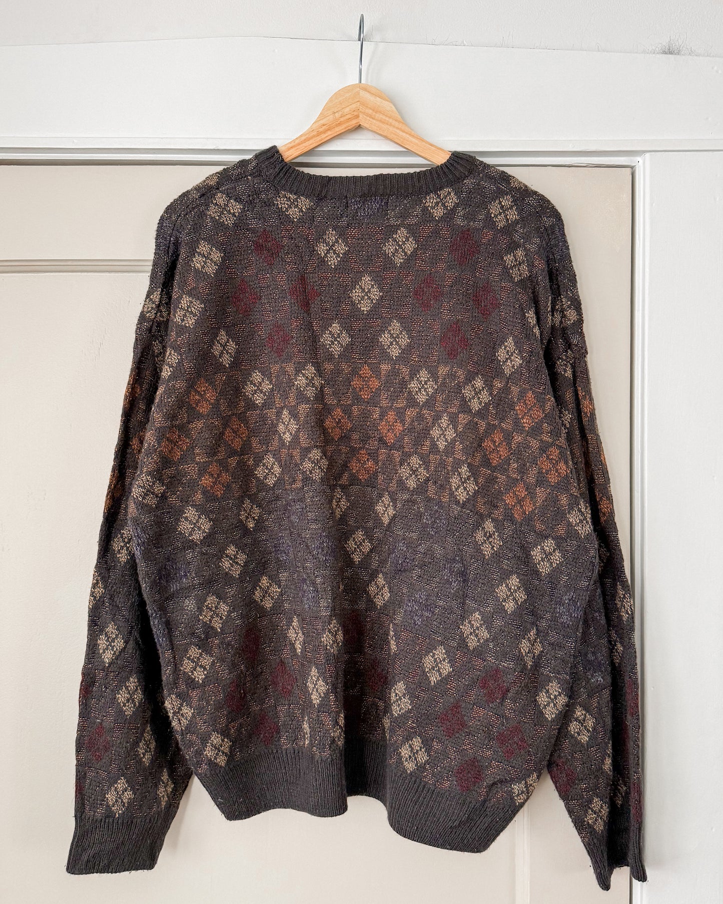 Vintage Diamond Patterned Knitted Sweater