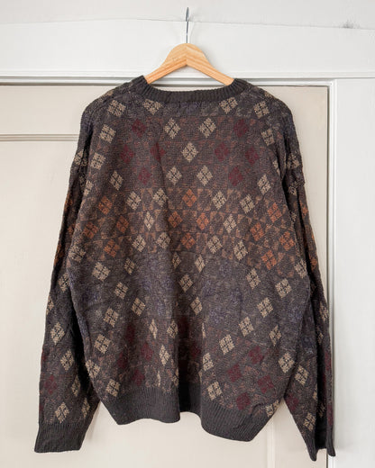 Vintage Diamond Patterned Knitted Sweater