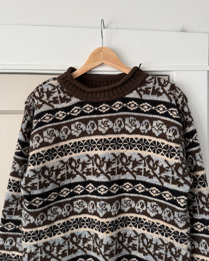 Mock Neck Multi Patterned Knitted Sweater