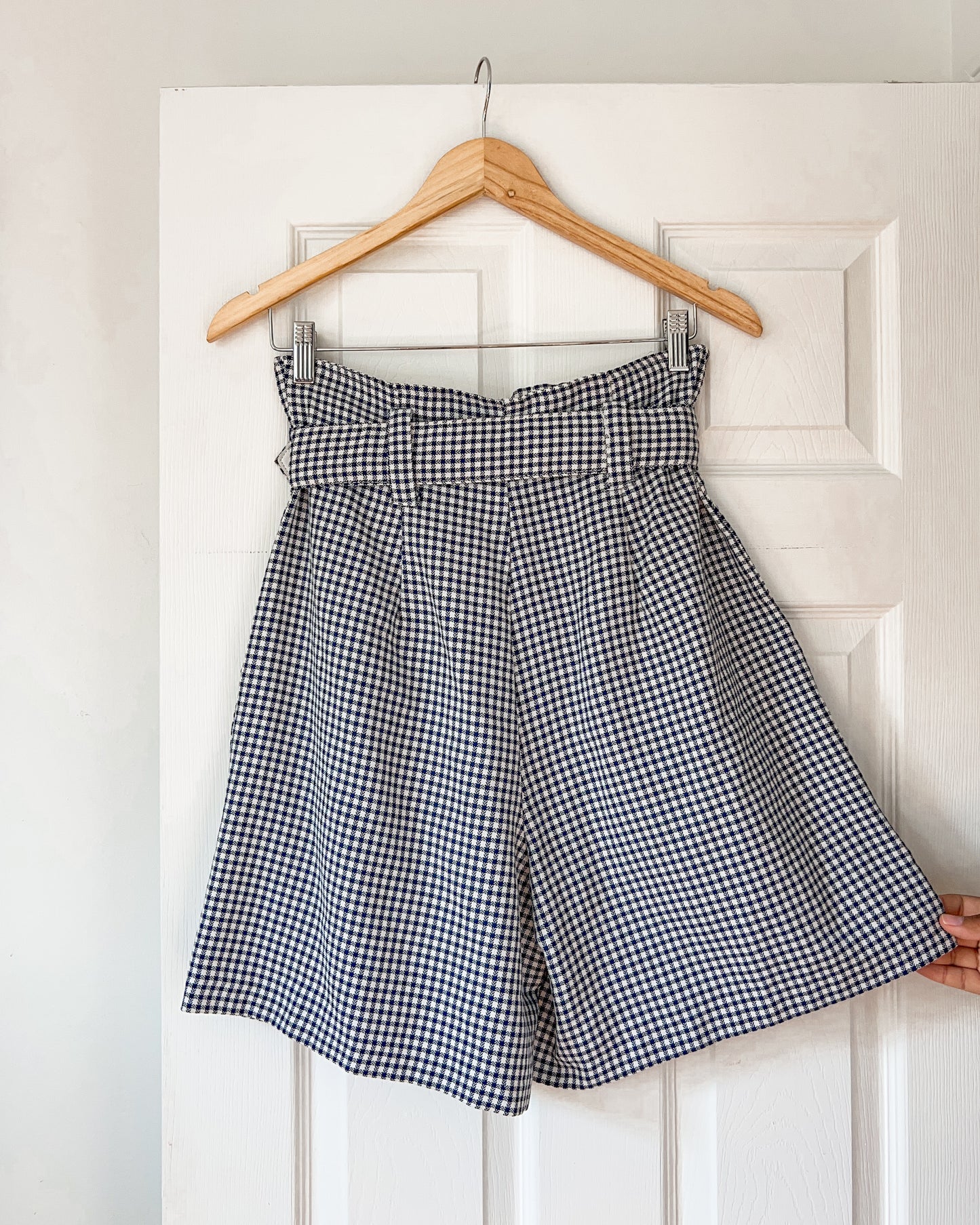Navy Patterned High Waisted Shorts