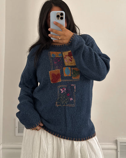 Blue Fall Stitch Knitted Sweater