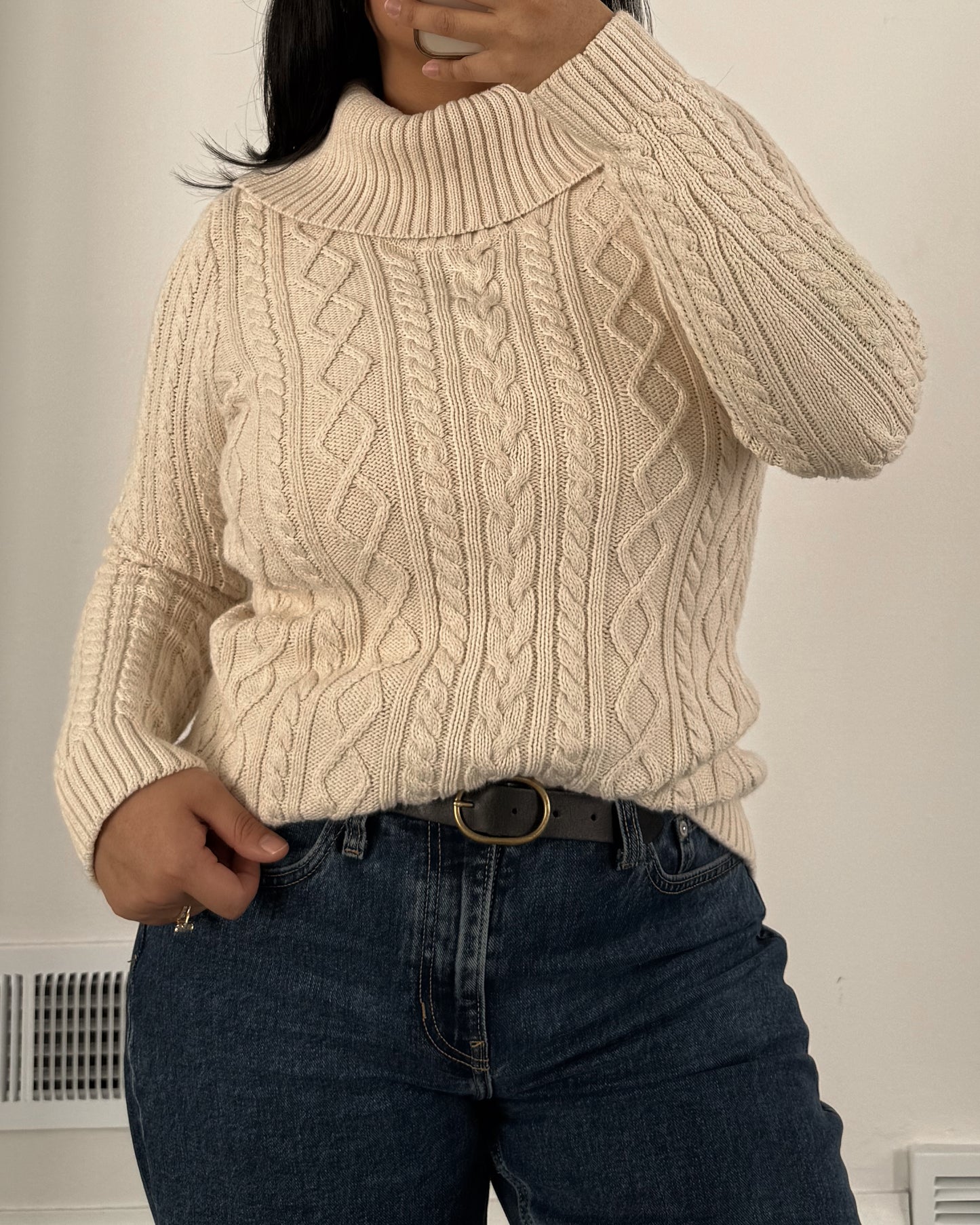 Cotton Cable Knit Turtle Neck Sweater