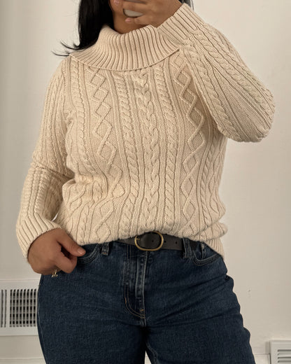Cotton Cable Knit Turtle Neck Sweater