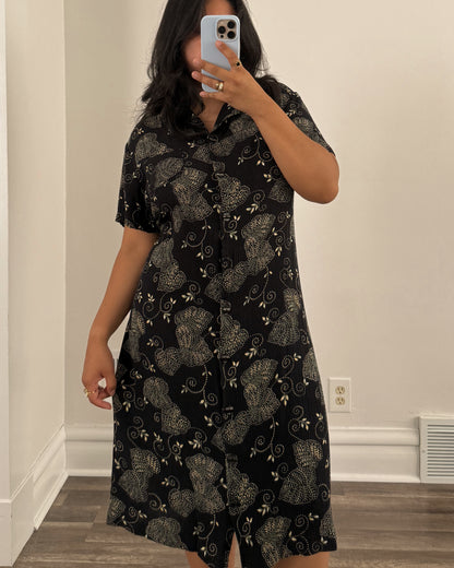 Black Collared Button Dress