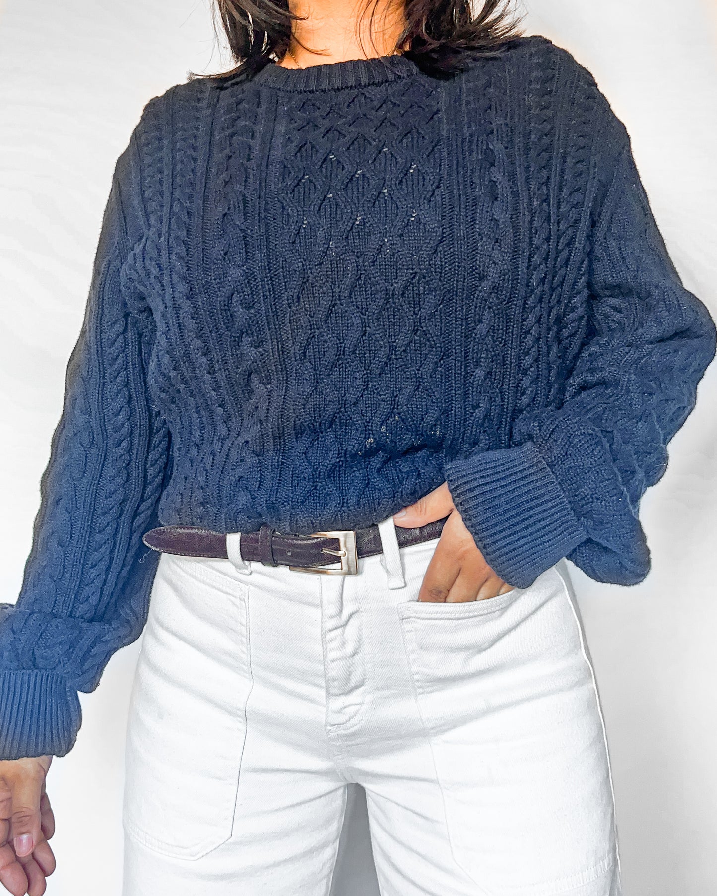 Navy Chunky Cableknit Sweater