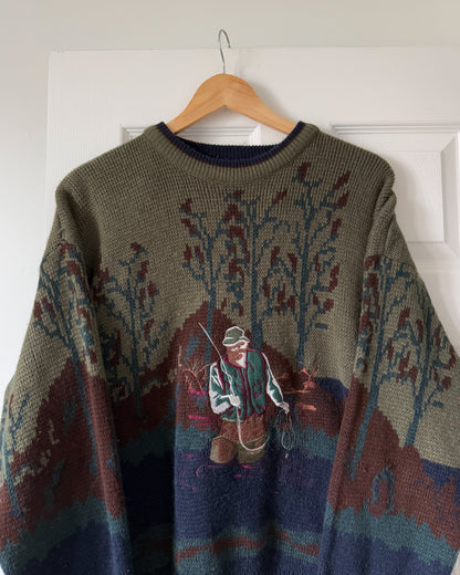 Vintage Fisherman Embroidered Knitted Sweater