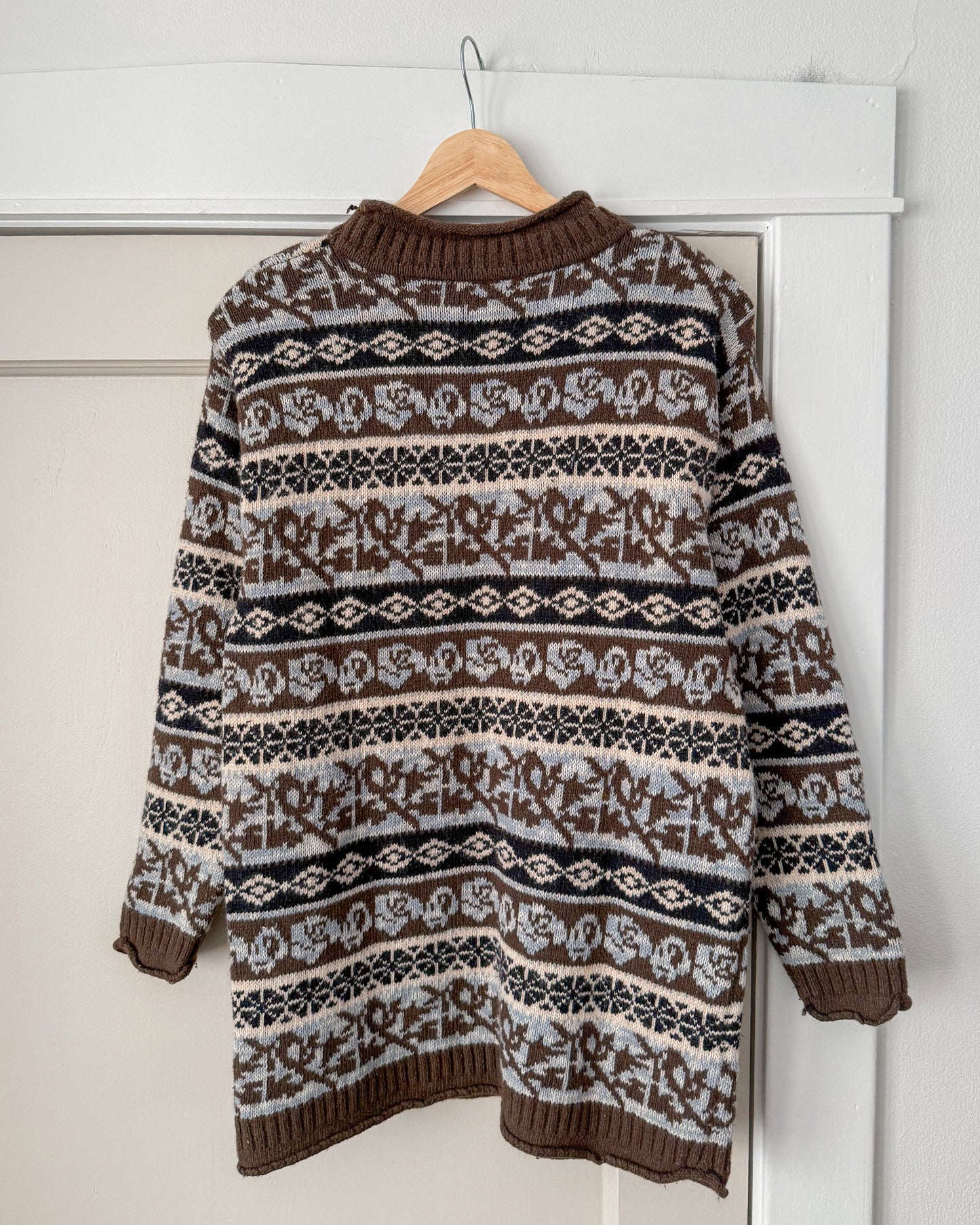Mock Neck Multi Patterned Knitted Sweater