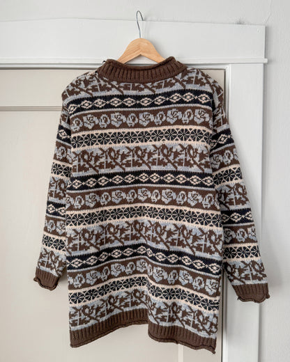 Mock Neck Multi Patterned Knitted Sweater