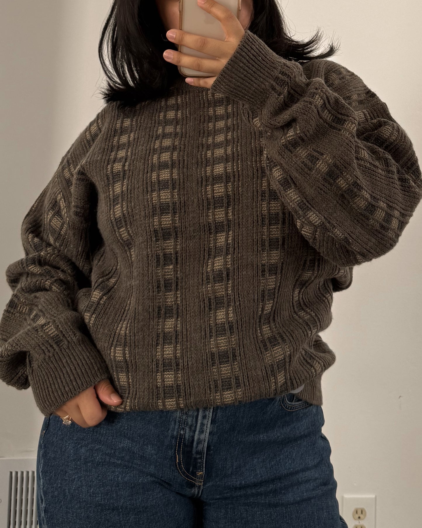 Plaid Patterned Knitted Sweater