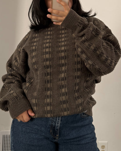 Plaid Patterned Knitted Sweater