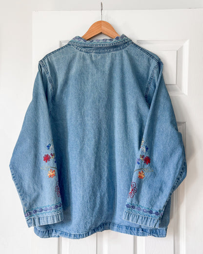 Denim Floral Stitched Jacket
