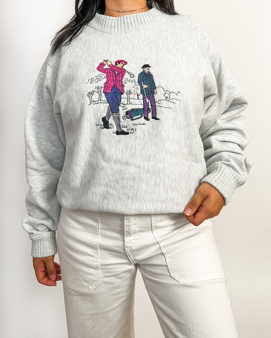 Grey Golf Embroidered Crewneck