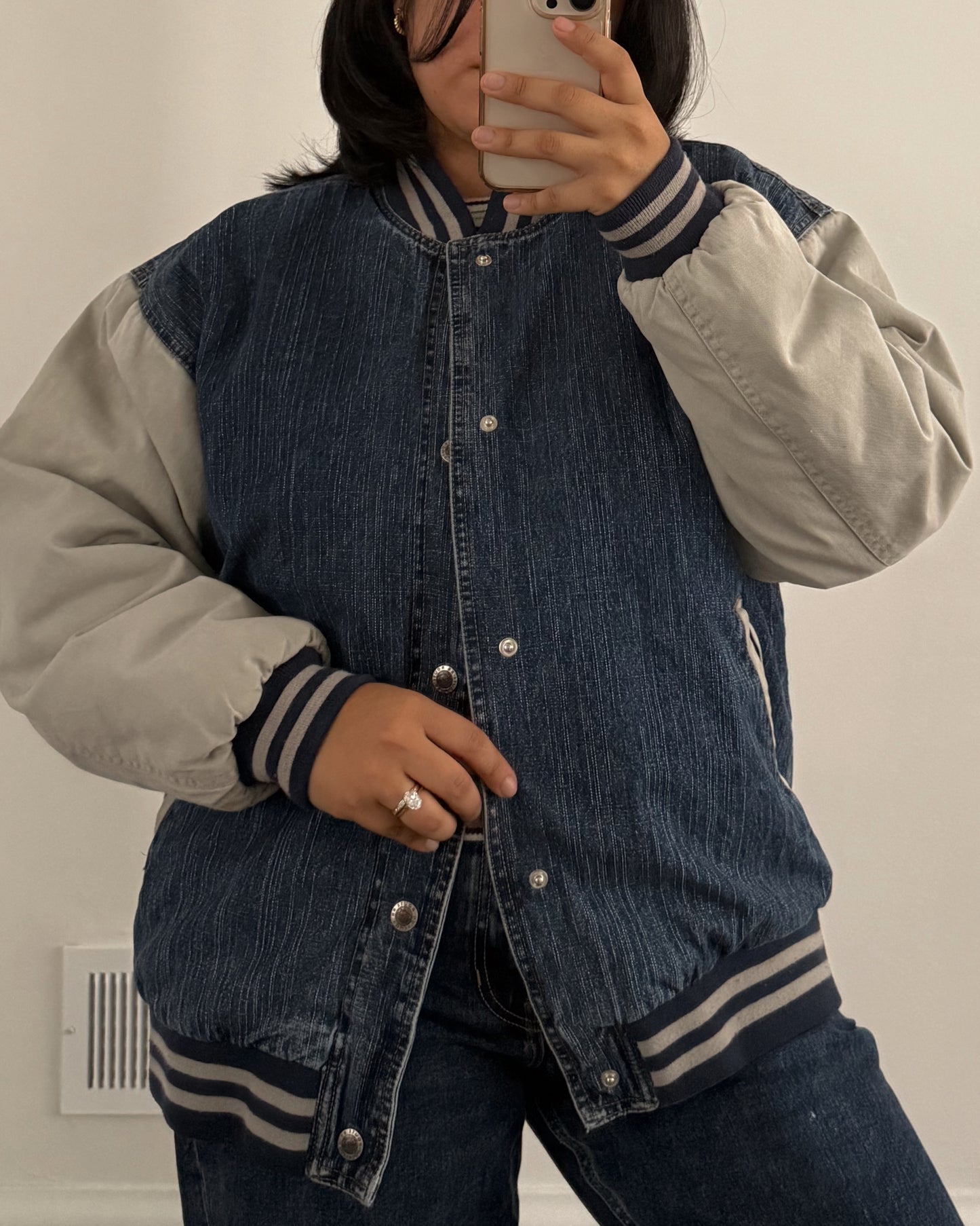 Route 66 Denim Varsity Bomber Jacket