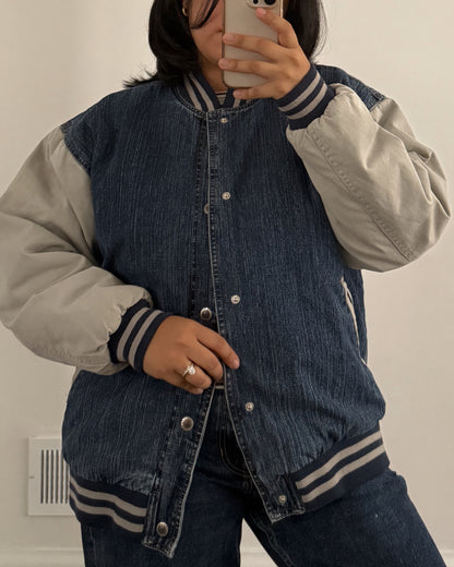 Route 66 Denim Varsity Bomber Jacket