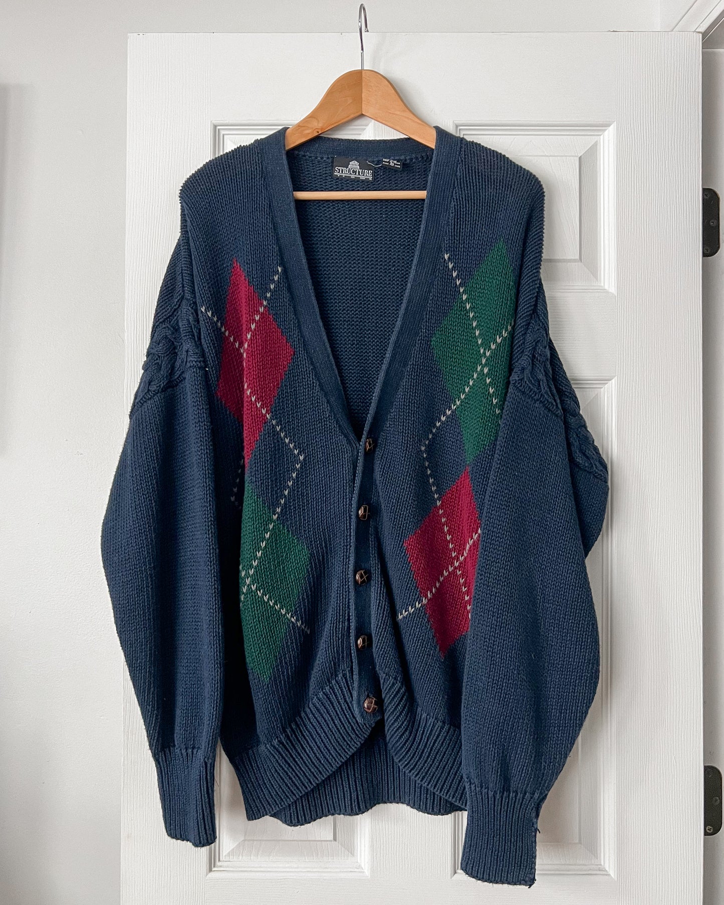 Navy Diamond Knitted Cardigan