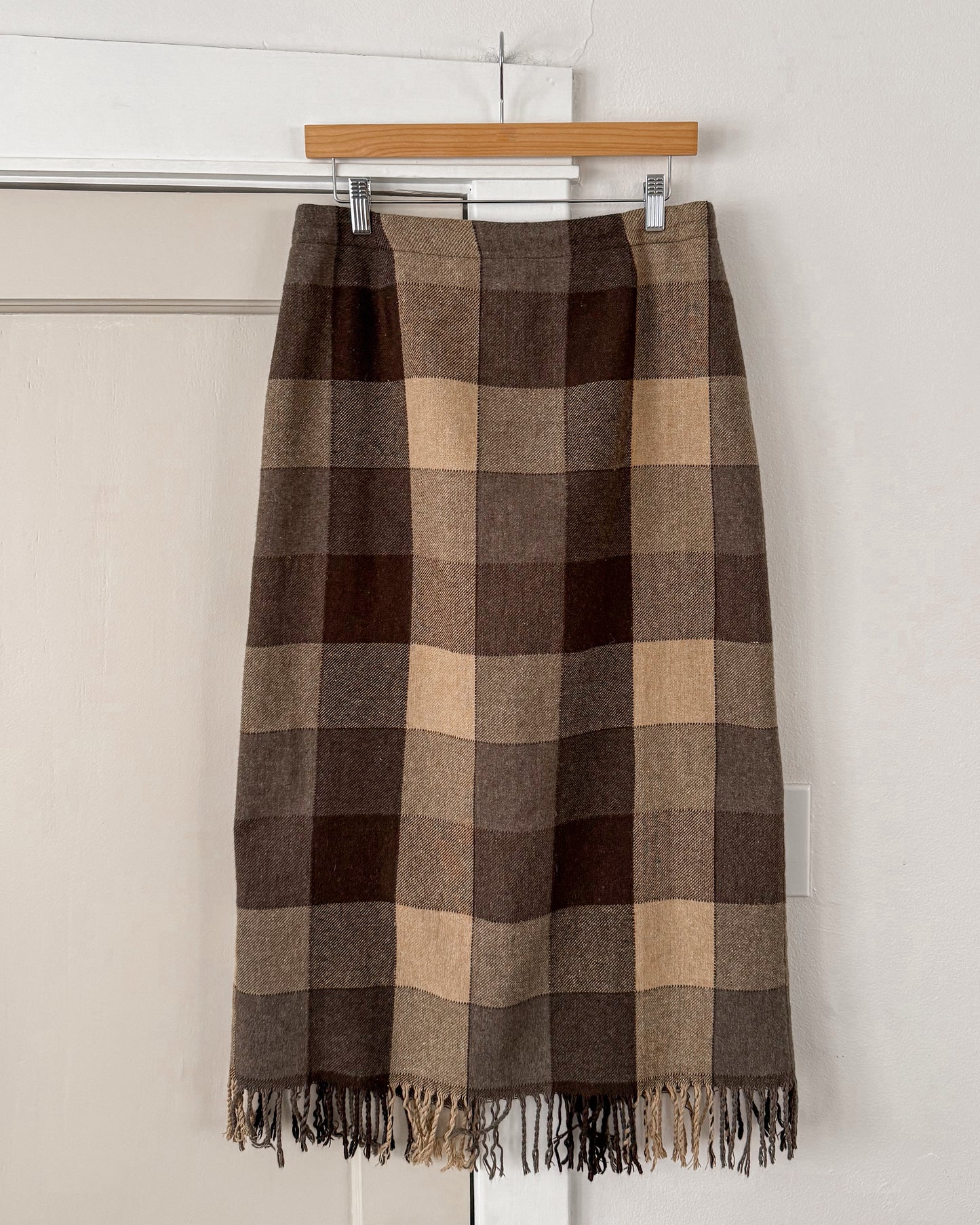 Brown Plaid Scarf Maxi Skirt