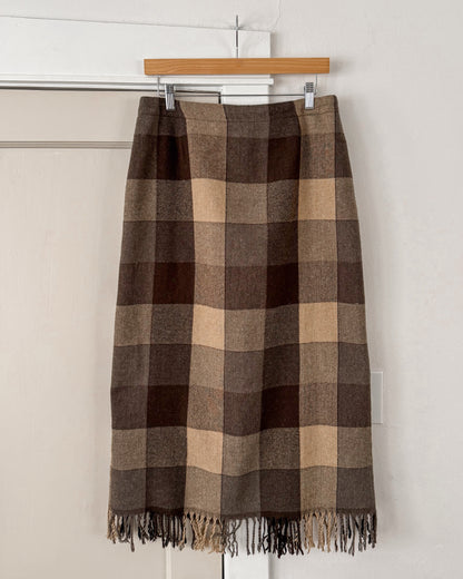 Brown Plaid Scarf Maxi Skirt