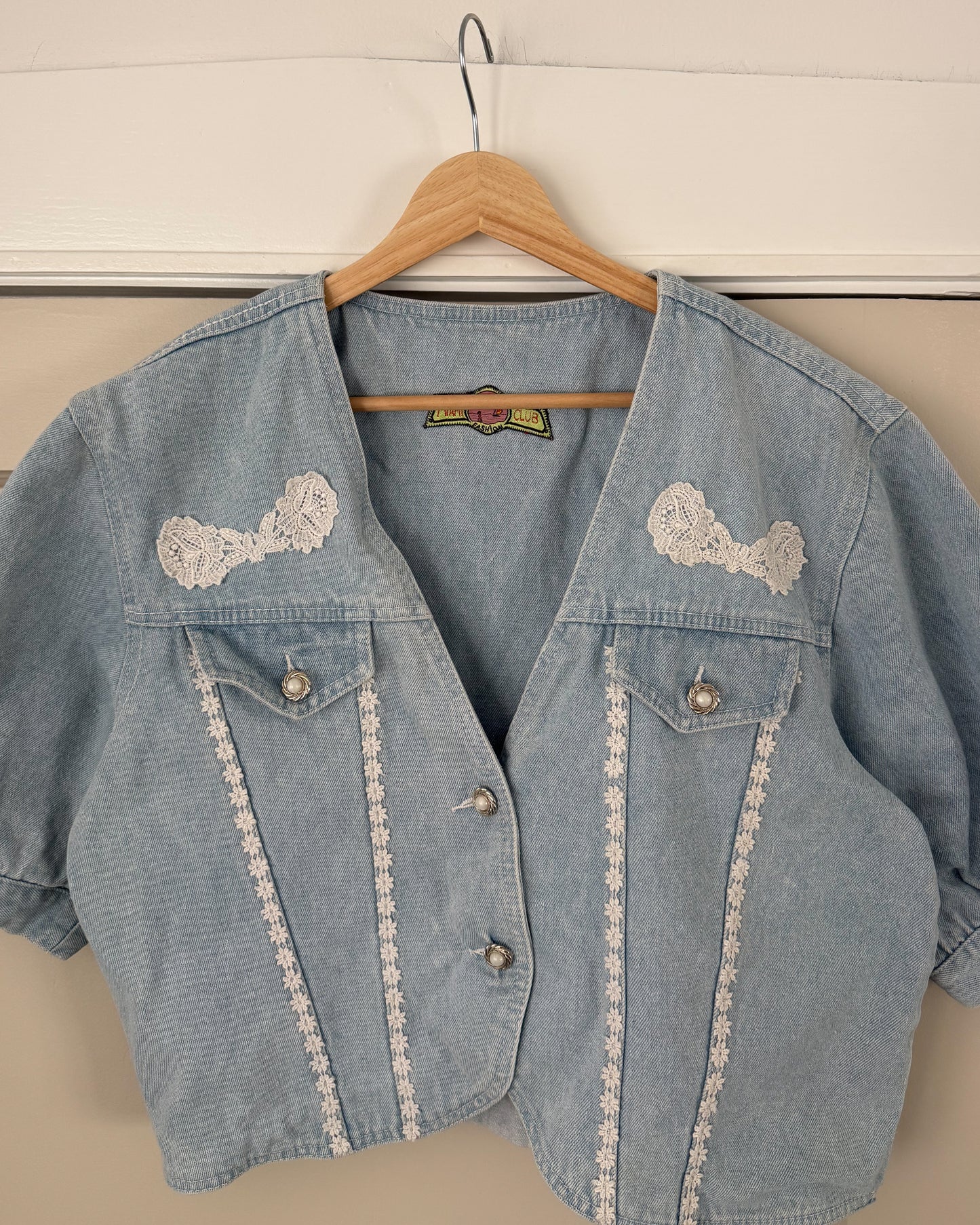 Denim Lace Puff Sleeve Top