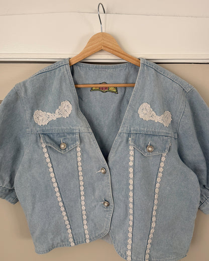 Denim Lace Puff Sleeve Top