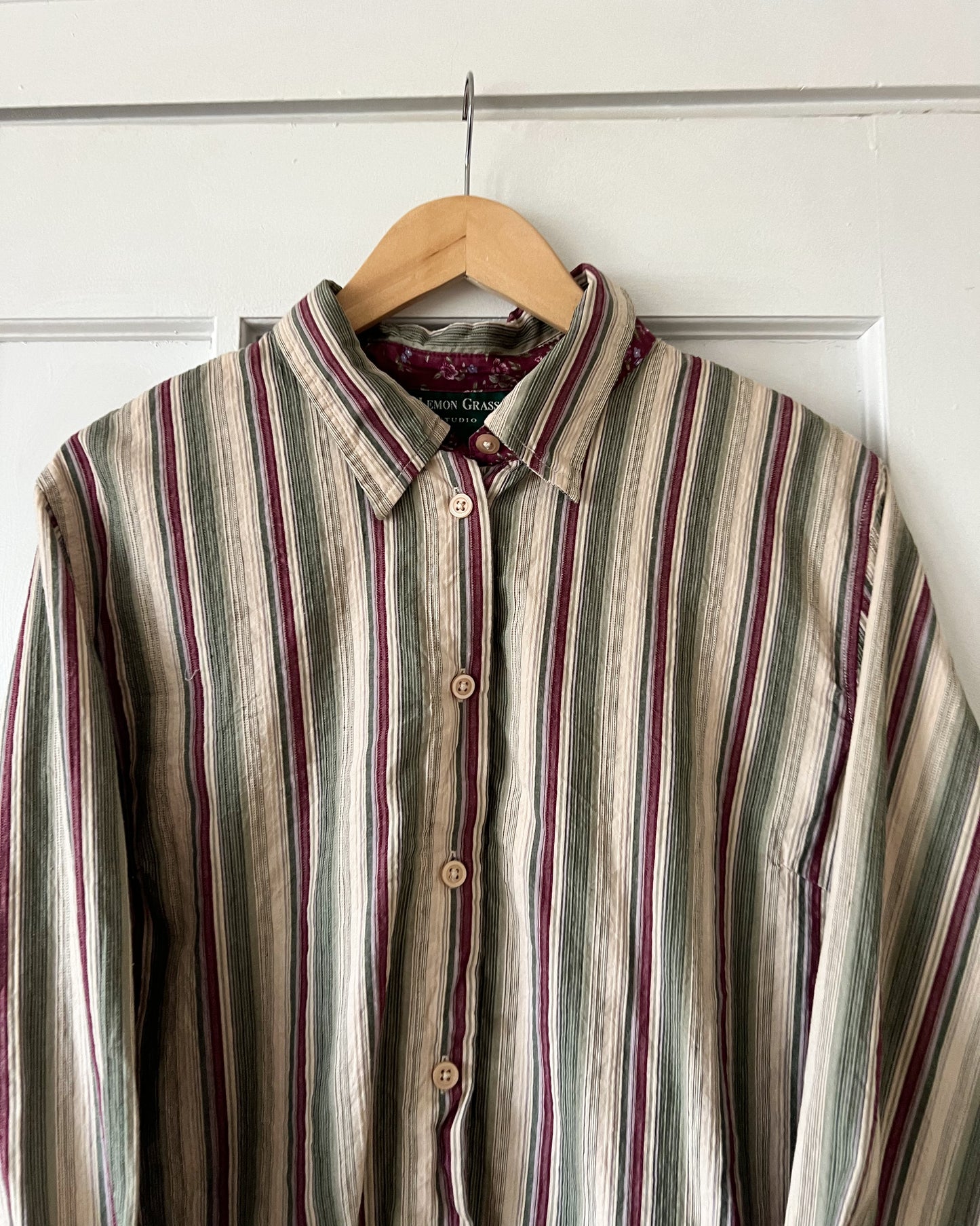 Lemon Grass Stripped Button Up