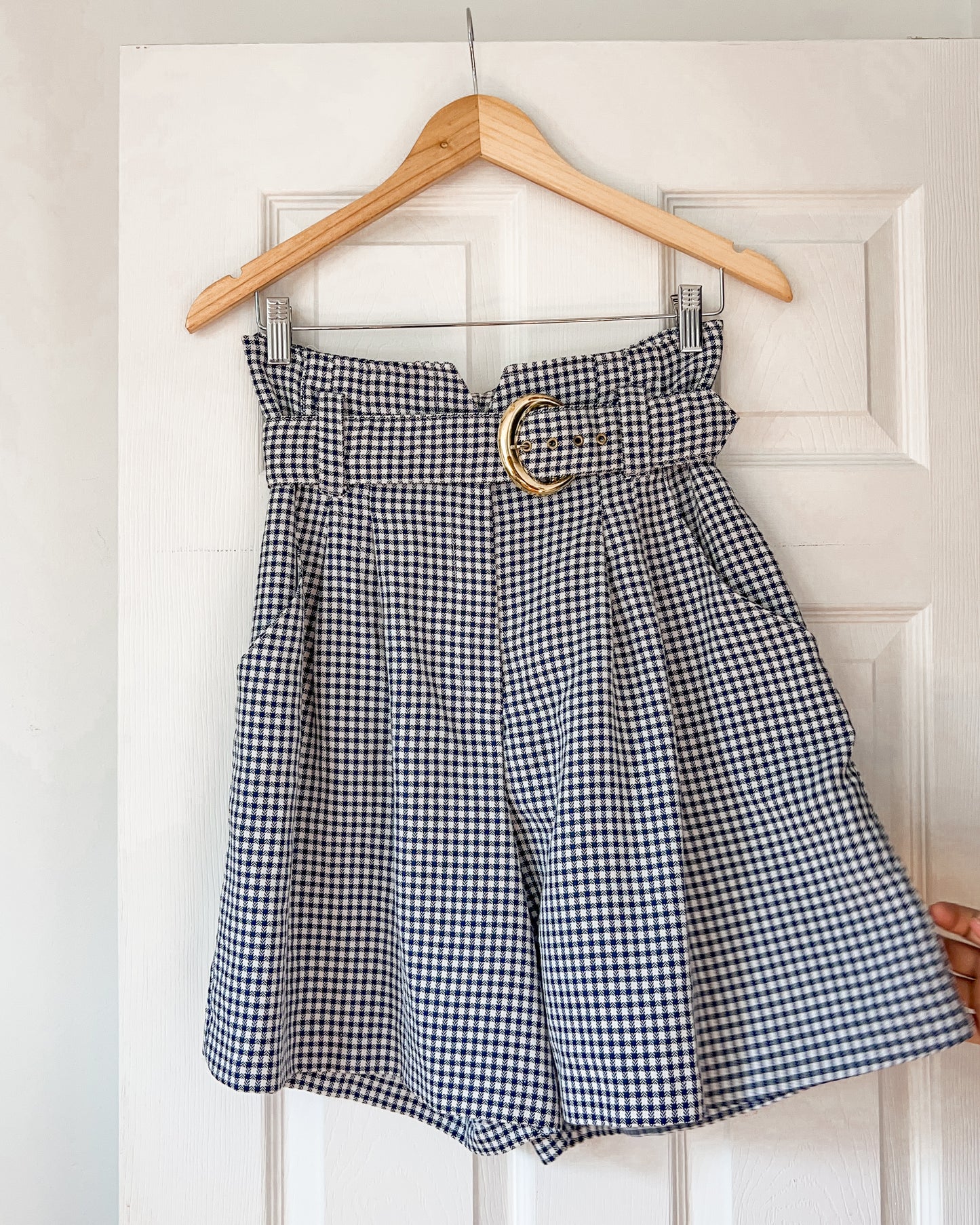 Navy Patterned High Waisted Shorts