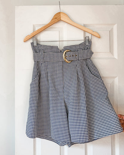 Navy Patterned High Waisted Shorts
