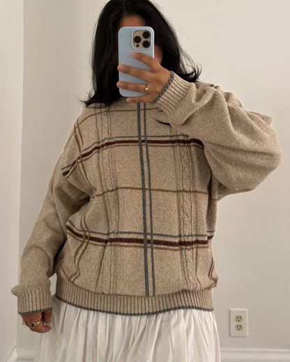 90’s Plaid Cable Knit Sweater