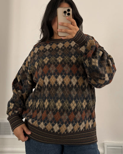 Diamond Pattern Knitted Sweater
