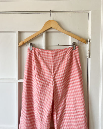 Plaid Floral Embroidered Pants