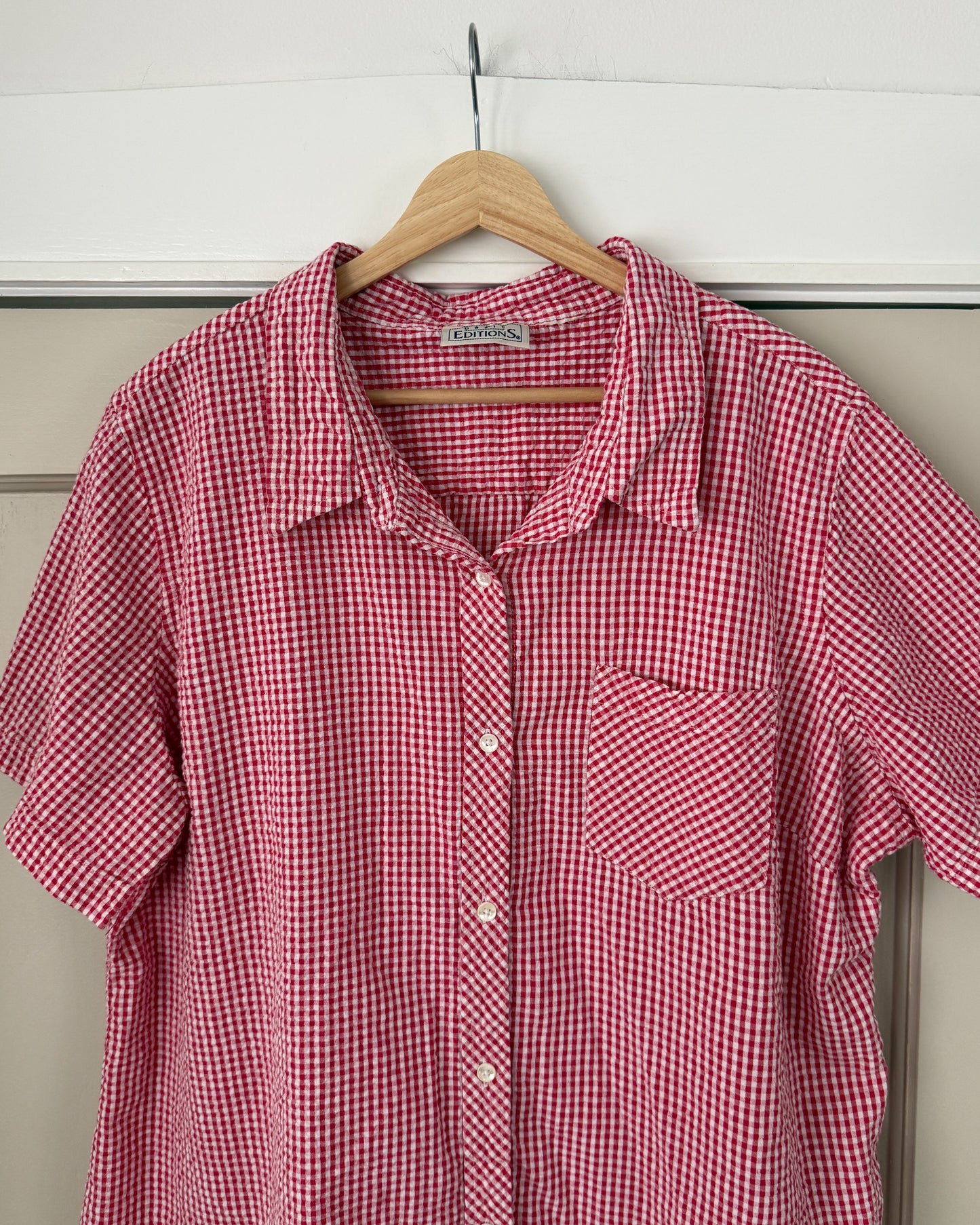 Red Gingham Button Down Short Sleeve Shirt