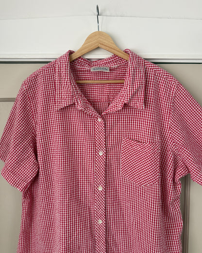 Red Gingham Button Down Short Sleeve Shirt
