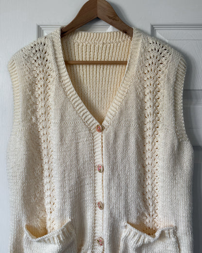 Cream Floral Buttoned Knitted Vest
