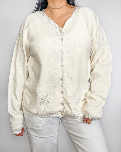 Cream Velvet Cardigan Sweater