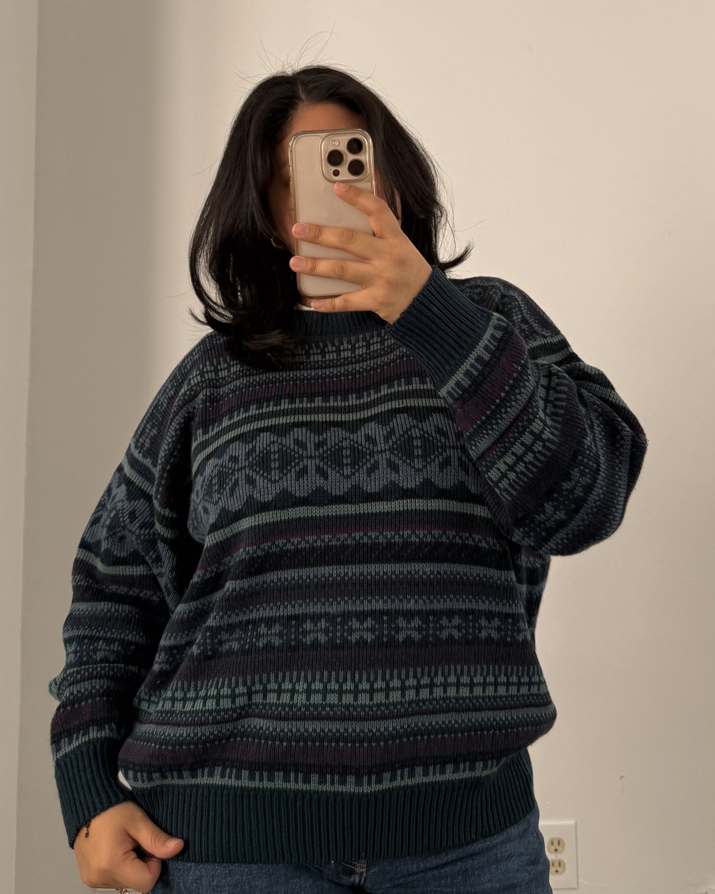 Blue Multi Patterned Knitted Sweater