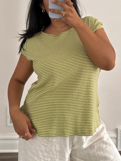 Striped Cap Sleeve T Shirt