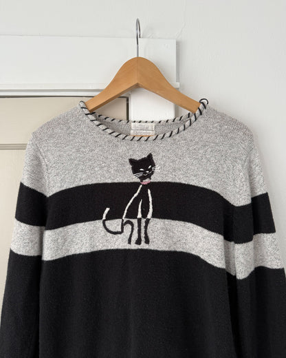 Color Block Cat Knitted Sweater