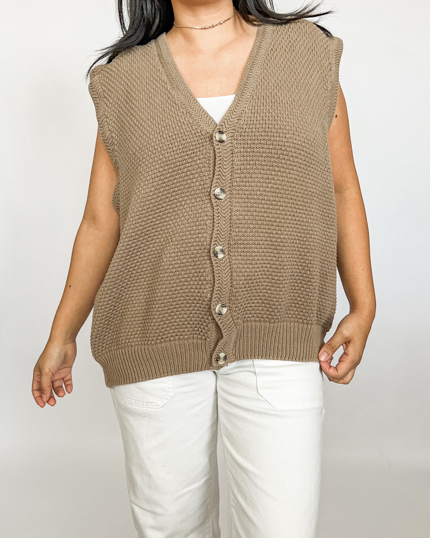 Brown Textured Knitted Vest