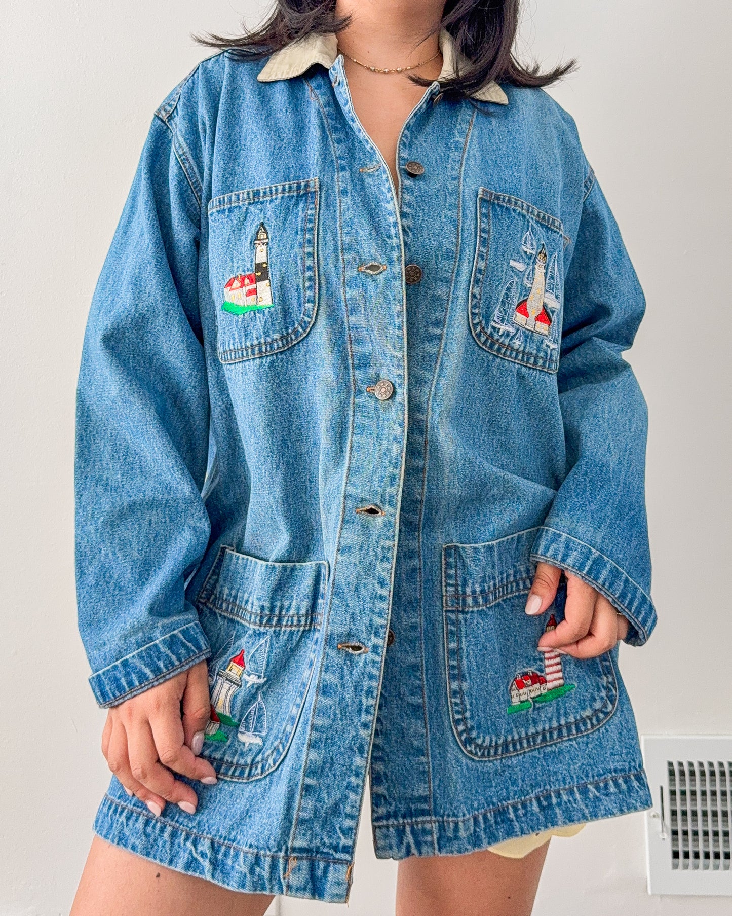 Lighthouse Embroidered Chore Coat