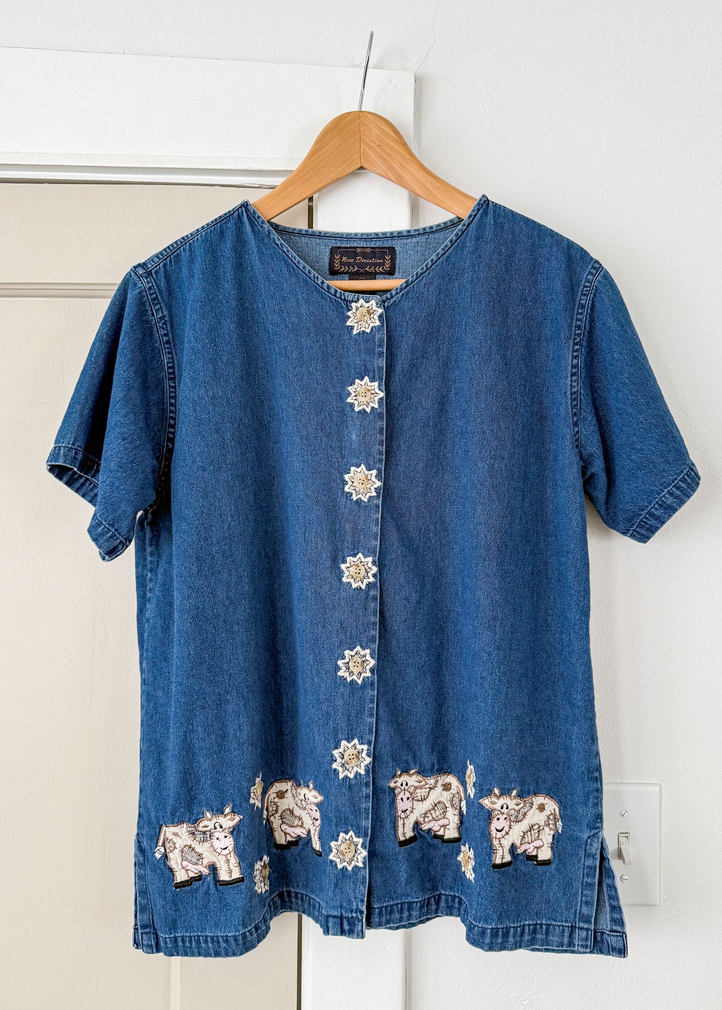 Vintage Cow Denim Button Up Shirt