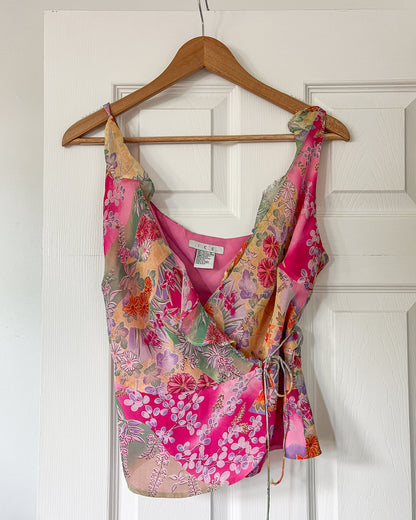 Silk Wrapped Floral Tank Top