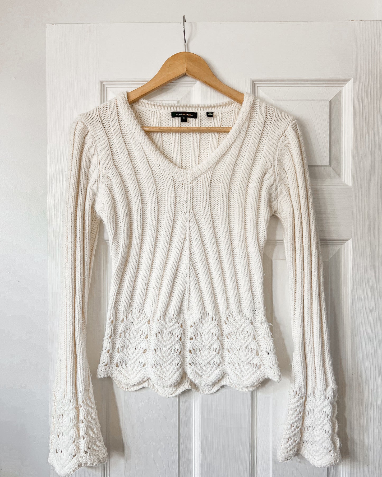 Bell Sleeve Knitted V Neck Sweater