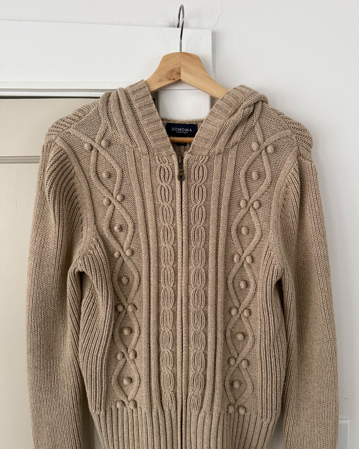 Knitted Textured Zip Up Hoodie