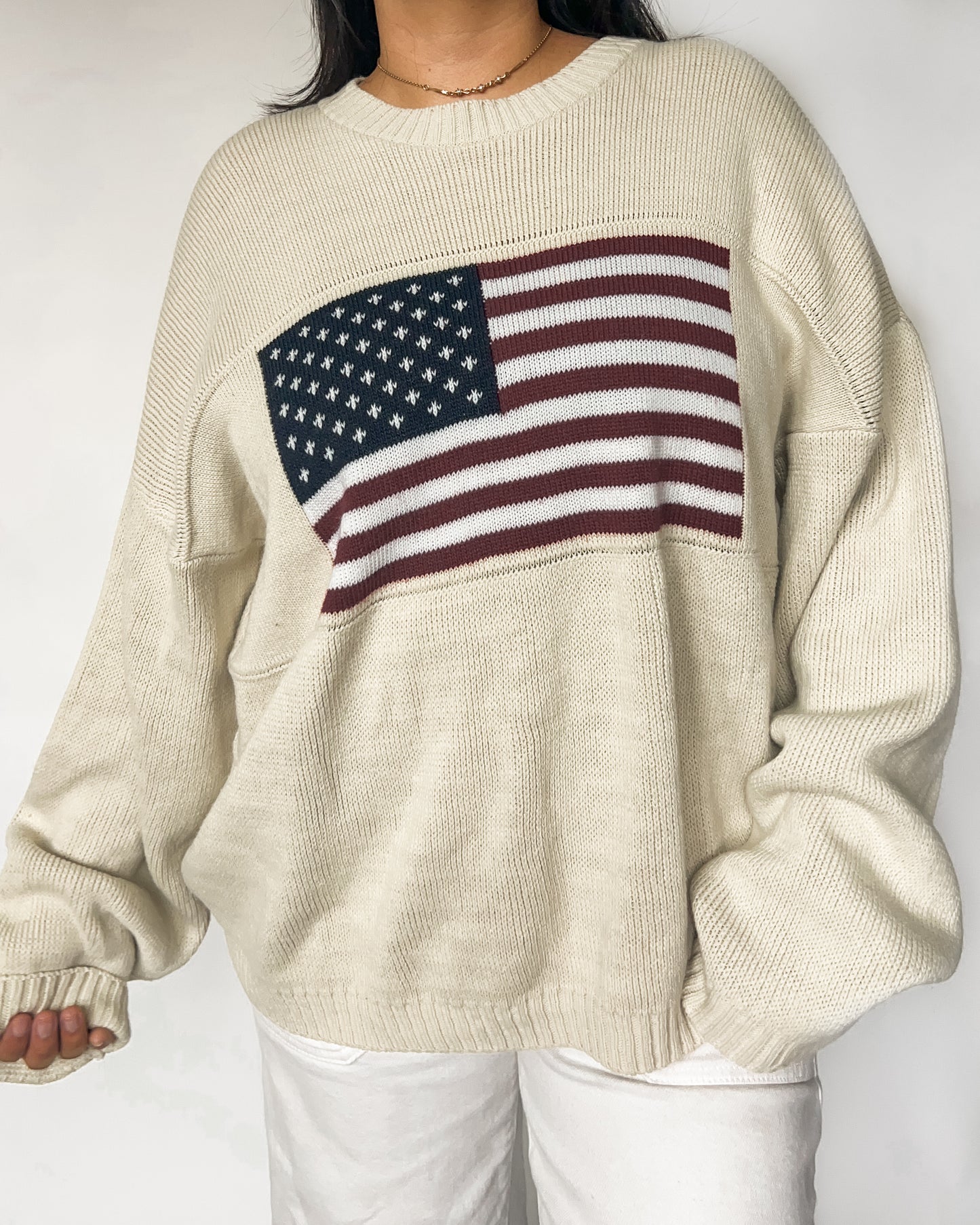 American Flag Off White Knitted Sweater