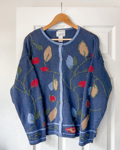 Navy Leaf Knitted Cardigan