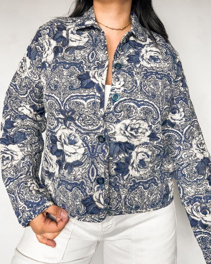 Blue Floral Primted Quilted Jacket