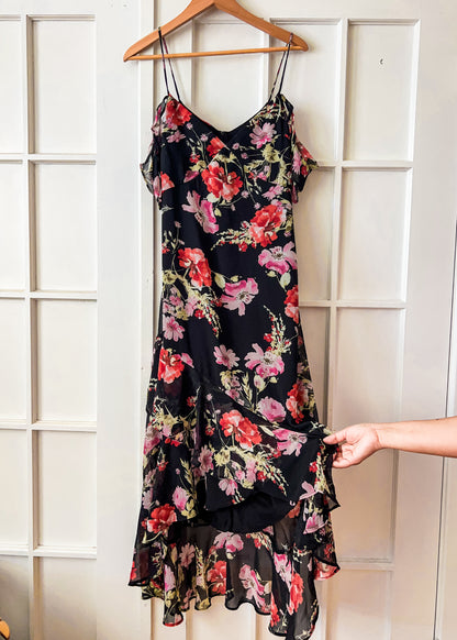 Black Floral High Low Maxi Dress