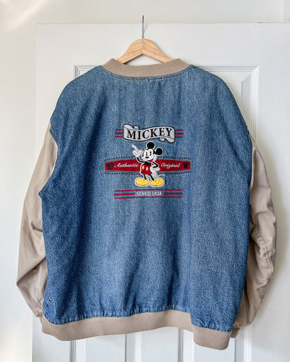Mickey Denim Varsity Bomber Jacket