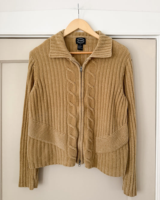 Cableknit Double Zipper Sweater